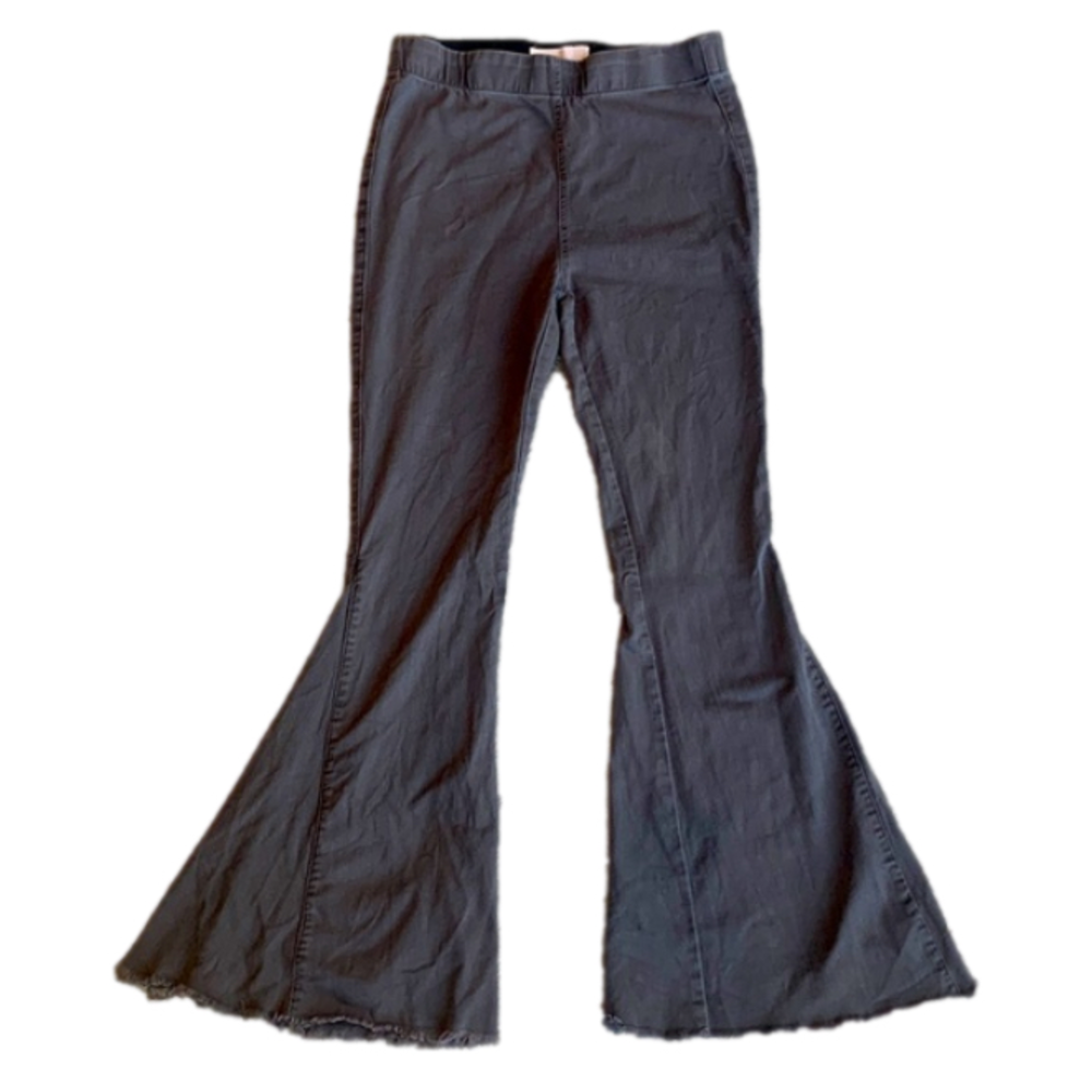 Newbury Kustom Super Flare Pull On Gray Bell Bottom Jeans Women Medium